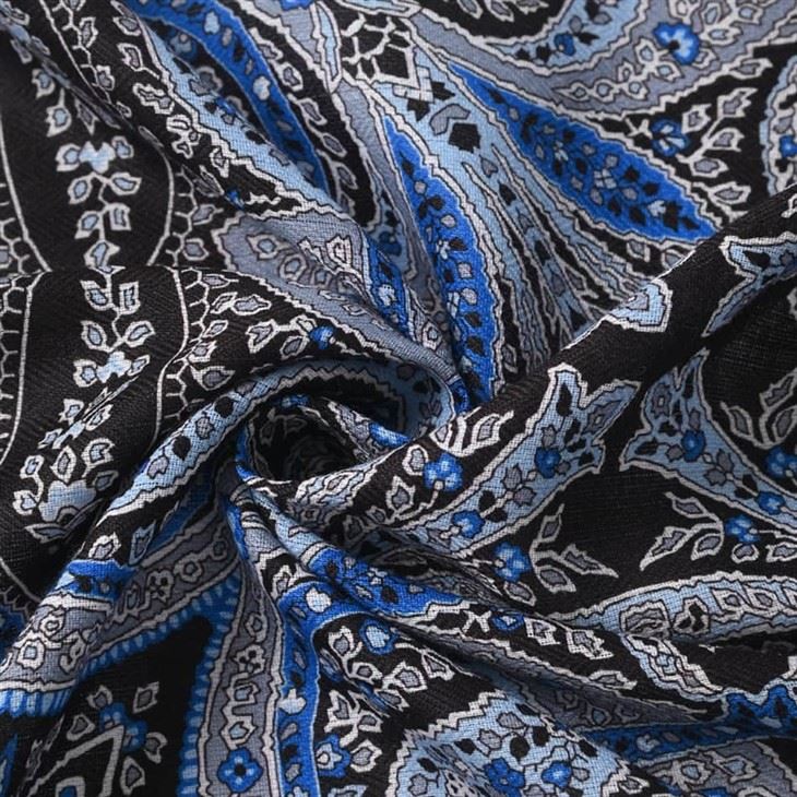 Blue Floral Geometric Design On Balinese Voile